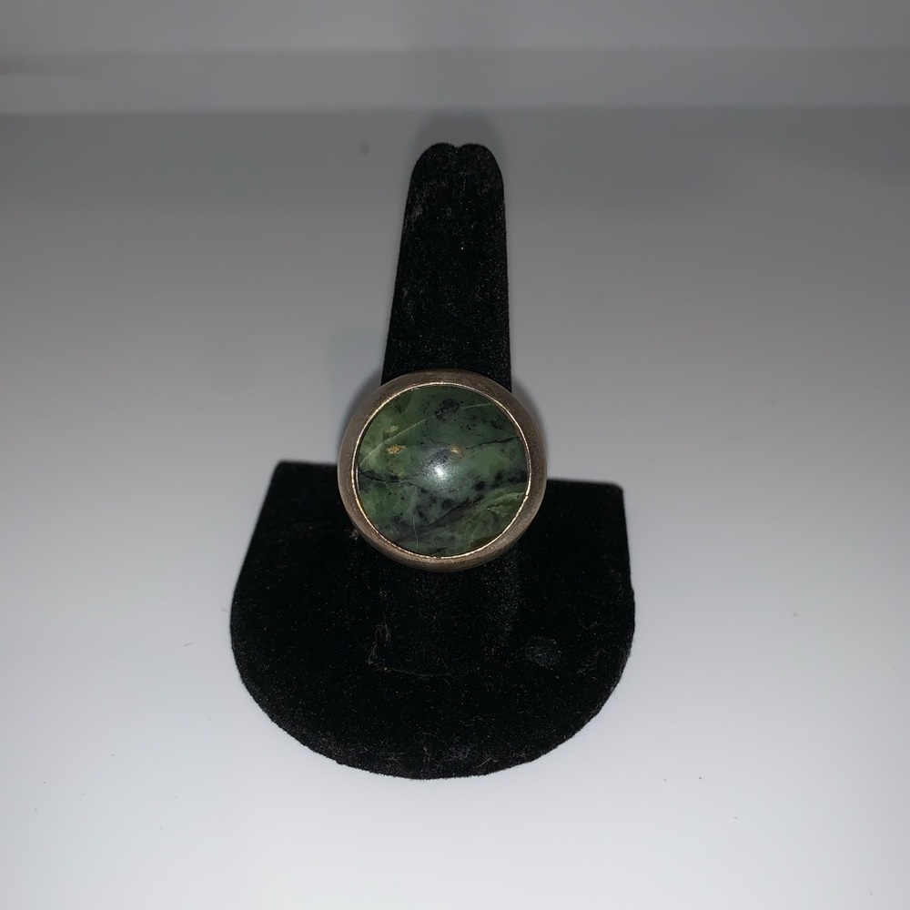 Free shipping- Silver ring size 9.5 set with serpentine stone